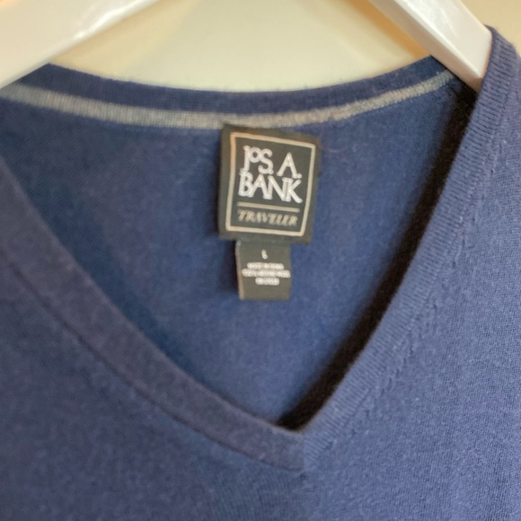 Jos A Bank Traveler 100% Merino Wool Sweater Vest Blue Mens Large - Picture 2 of 5